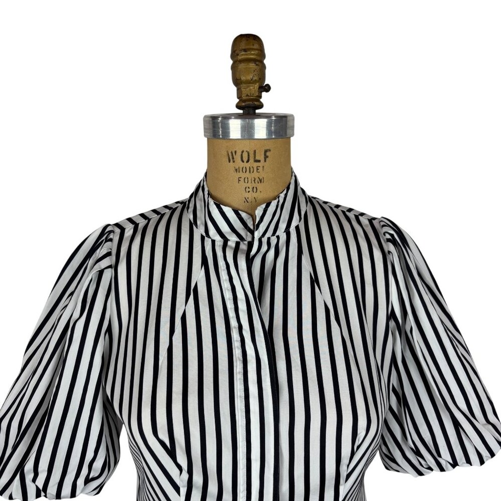 Banana Republic Stripe Top Womens Size Small Y2K Black White Striped Puff Sleeve - Picture 4 of 12